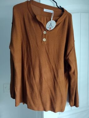 Anrabess Waffle Knit Henley Sweater And Pant Set